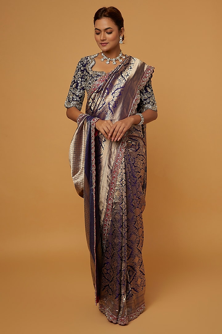 Purple Banarasi Zardosi Embroidered Saree Set by Jayanti Reddy