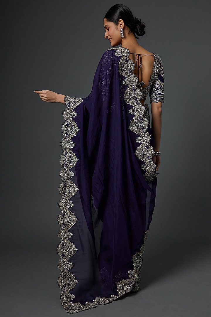 Purple Zardosi Embroidered Bridal Saree Set by Jayanti Reddy at Pernia's Pop Up Shop