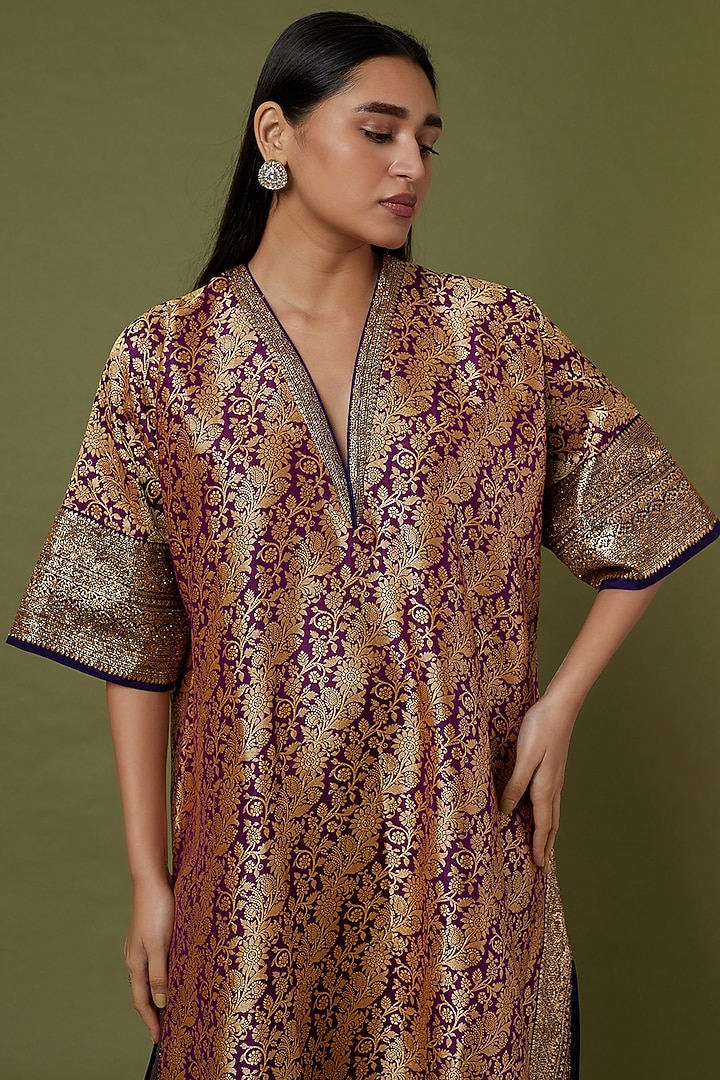 Purple Banarasi Kaftan by Jayanti Reddy at Pernia's Pop Up Shop