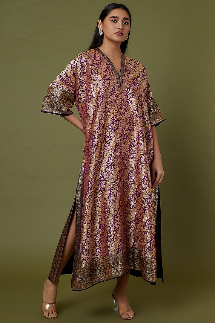 Purple Banarasi Kaftan by Jayanti Reddy at Pernia's Pop Up Shop