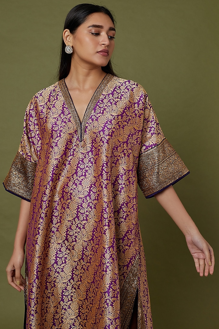 Purple Banarasi Kaftan by Jayanti Reddy at Pernia's Pop Up Shop