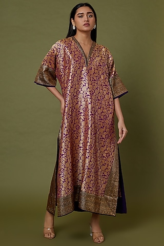Purple Banarasi Kaftan by Jayanti Reddy