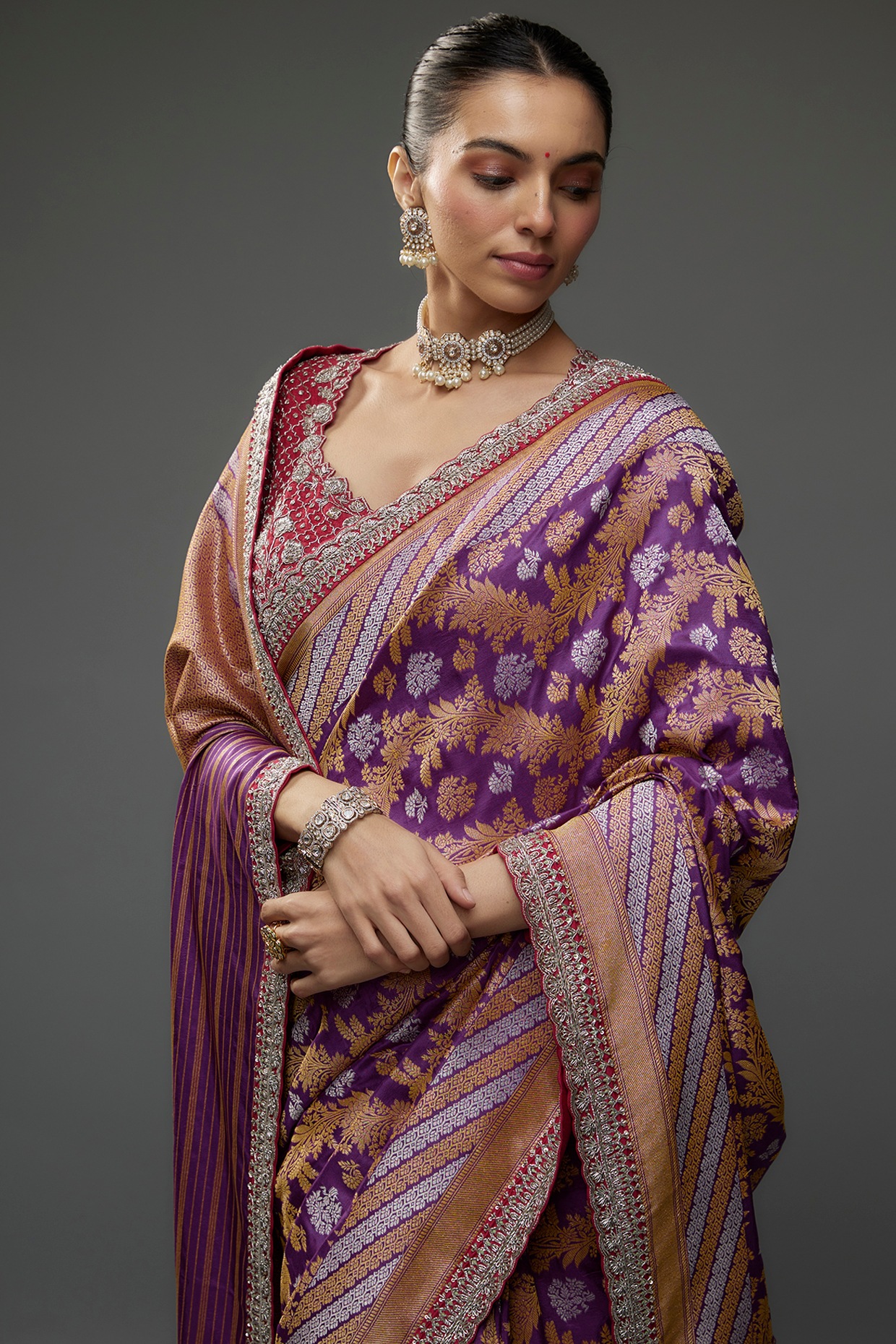 Light Purple Banarasi Silk Saree With Designer Blouse – STORI