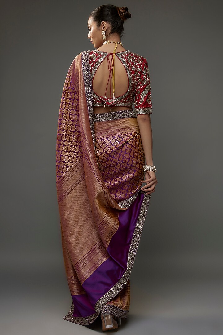 Chanderi Silk Banarasi Saree with Zari Paisley Floral Motifs