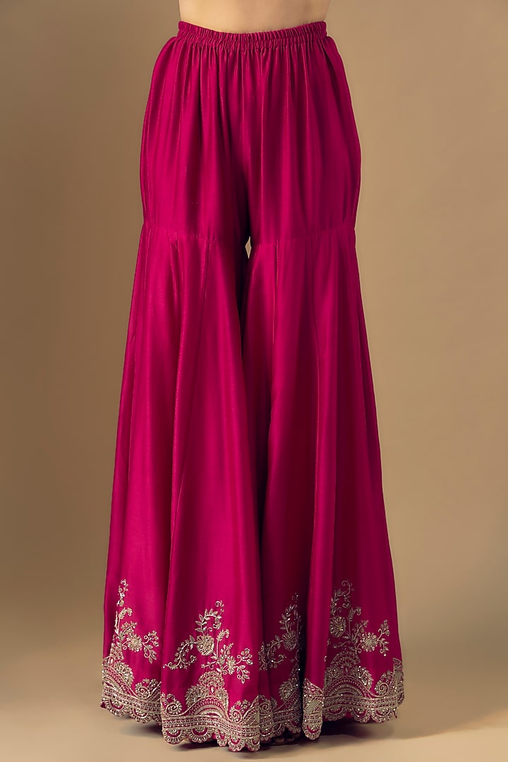 Rani Pink Silk Zari Embroidered Bridal Sharara Set by Jayanti Reddy at Pernia's Pop Up Shop