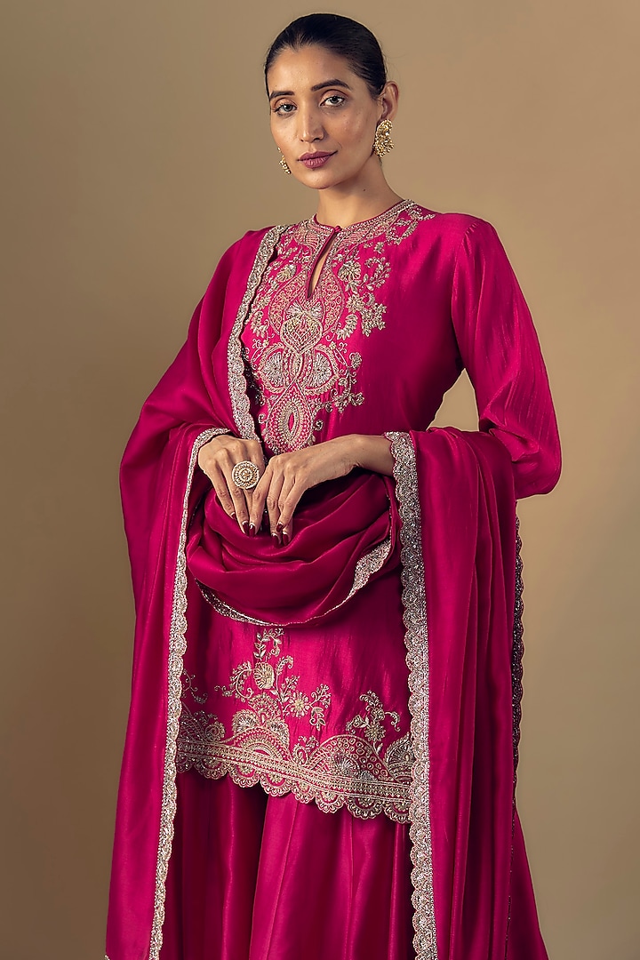 Rani Pink Silk Zari Embroidered Bridal Sharara Set by Jayanti Reddy at Pernia's Pop Up Shop