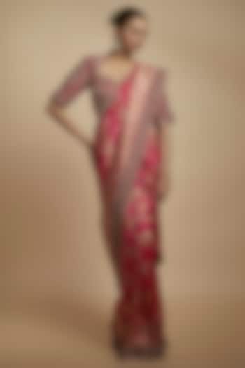 Pink Banarasi Silk Zari Embroidered Bridal Saree Set by Jayanti Reddy at Pernia's Pop Up Shop