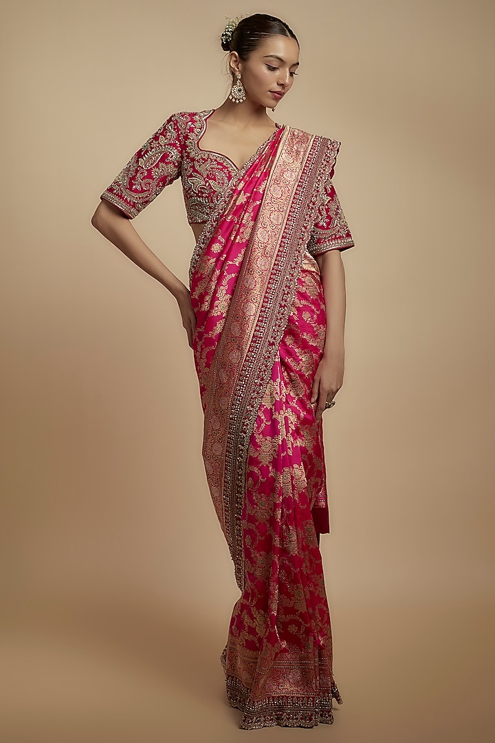 Pink Banarasi Silk Zari Embroidered Bridal Saree Set by Jayanti Reddy at Pernia's Pop Up Shop
