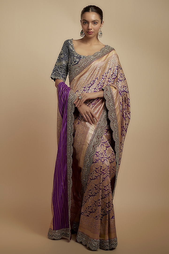 Purple Banarasi Silk Zari Embroidered Saree Set by Jayanti Reddy at Pernia's Pop Up Shop