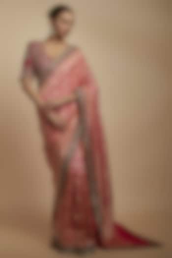 Pink Banarasi Silk Zari Embroidered Saree Set by Jayanti Reddy
