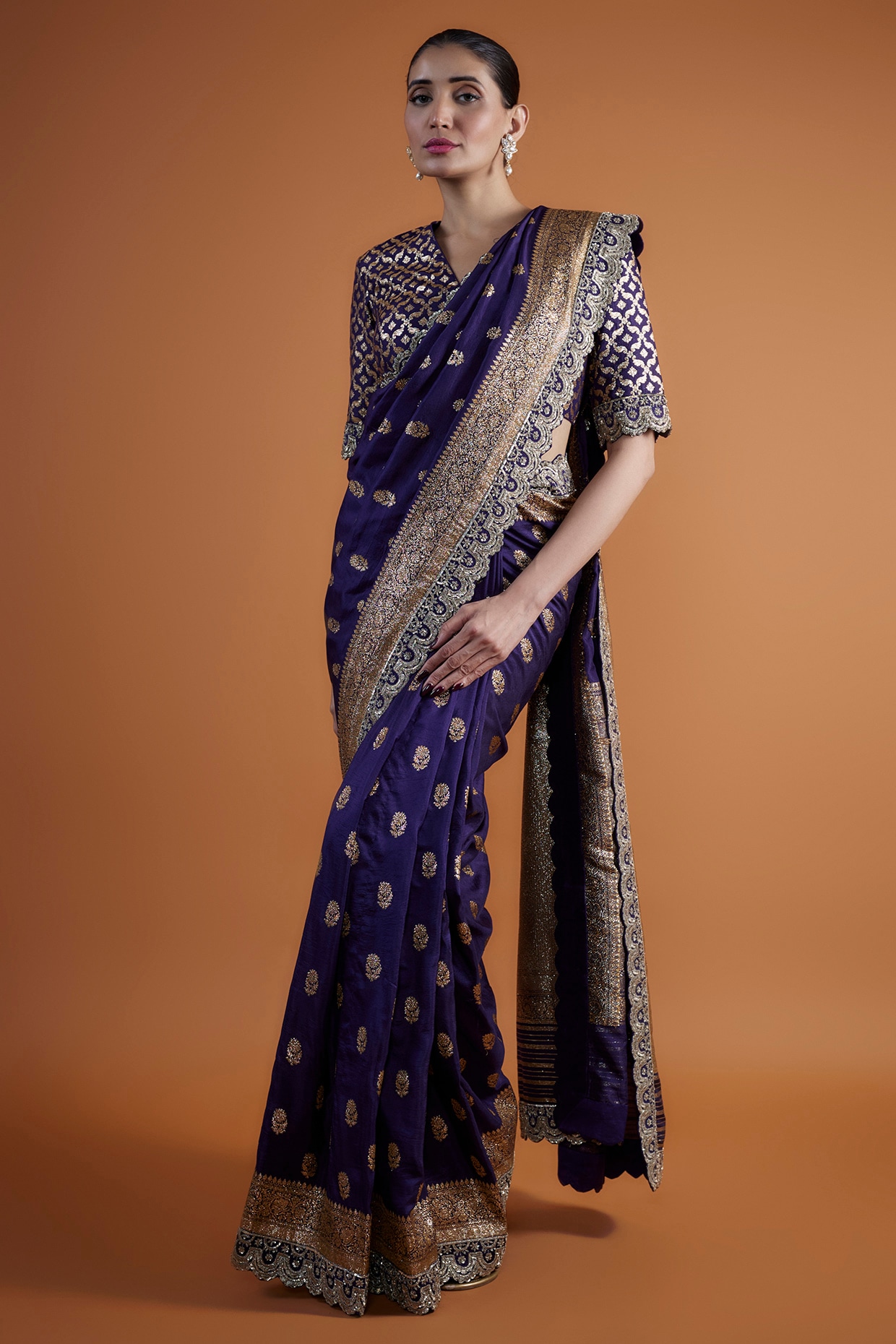 Ink Blue Silk Saree with Contrast Blouse