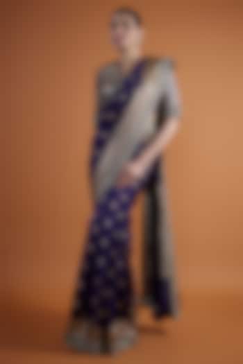 Purple Banarasi Silk Embroidered Bridal Saree Set by Jayanti Reddy at Pernia's Pop Up Shop