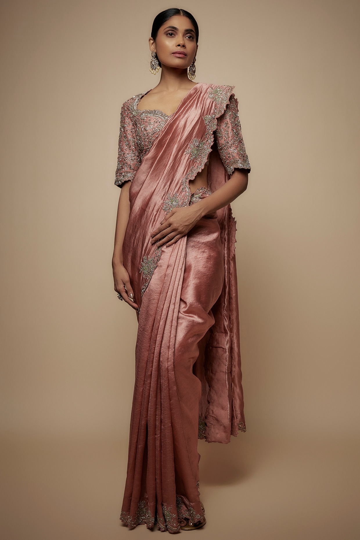 Bridal Ivory Pakeezah Organza Embroidered Readymade Saree – anokherang