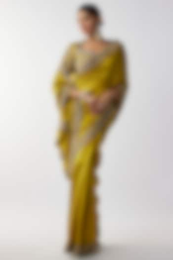 Mustard Silk Zari Embroidered Saree Set by Jayanti Reddy at Pernia's Pop Up Shop