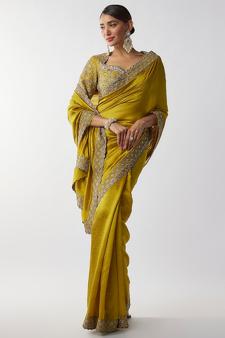 Mustard Silk Zari Embroidered Saree Set by Jayanti Reddy at Pernia's Pop Up Shop