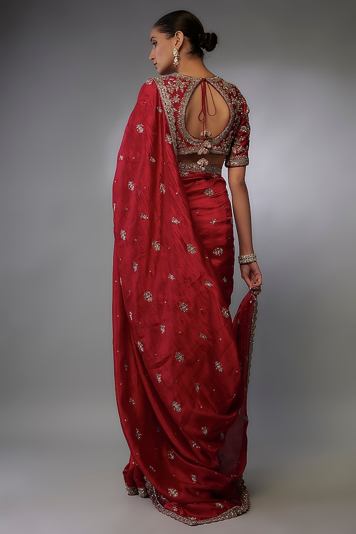 Red Silk Zari Embroidered Bridal Saree Set by Jayanti Reddy at Pernia's Pop Up Shop