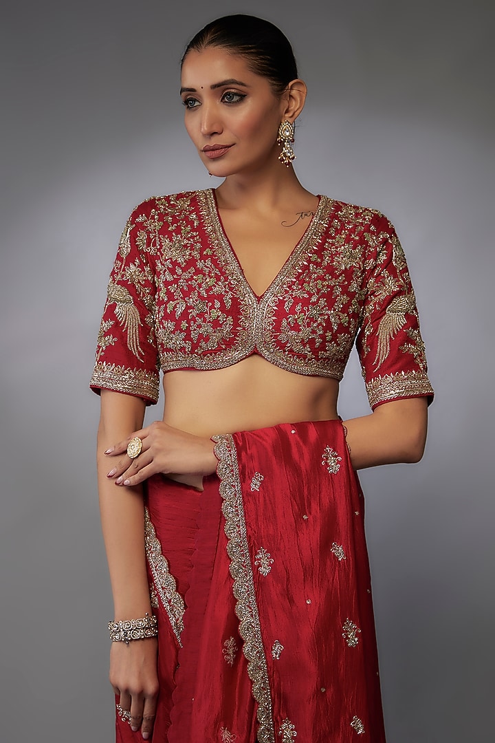 Red Silk Zari Embroidered Bridal Saree Set by Jayanti Reddy at Pernia's Pop Up Shop