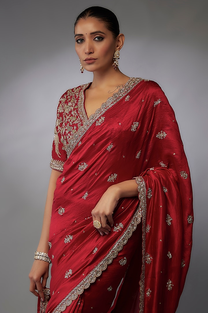 Red Silk Zari Embroidered Bridal Saree Set by Jayanti Reddy at Pernia's Pop Up Shop