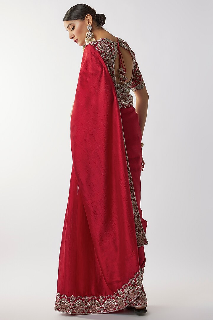 Red Silk Zari Embroidered Bridal Saree Set by Jayanti Reddy at Pernia's Pop Up Shop