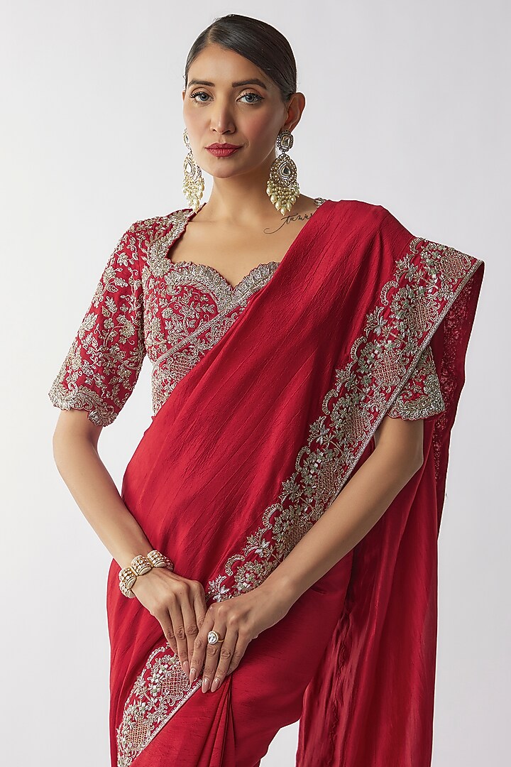 Red Silk Zari Embroidered Bridal Saree Set by Jayanti Reddy at Pernia's Pop Up Shop