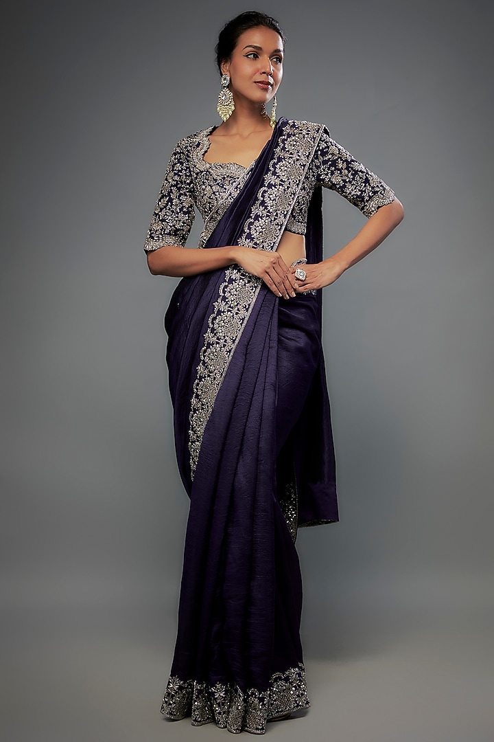 Purple Silk Zari Embroidered Bridal Saree Set by Jayanti Reddy at Pernia's Pop Up Shop