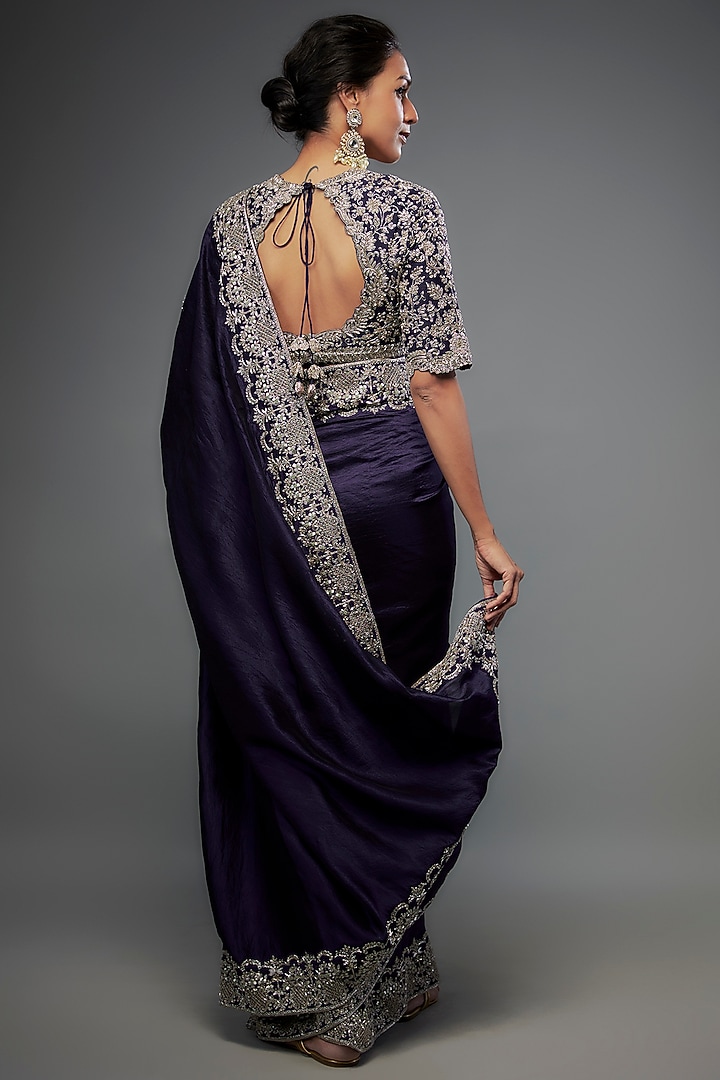 Purple Silk Zari Embroidered Bridal Saree Set by Jayanti Reddy at Pernia's Pop Up Shop