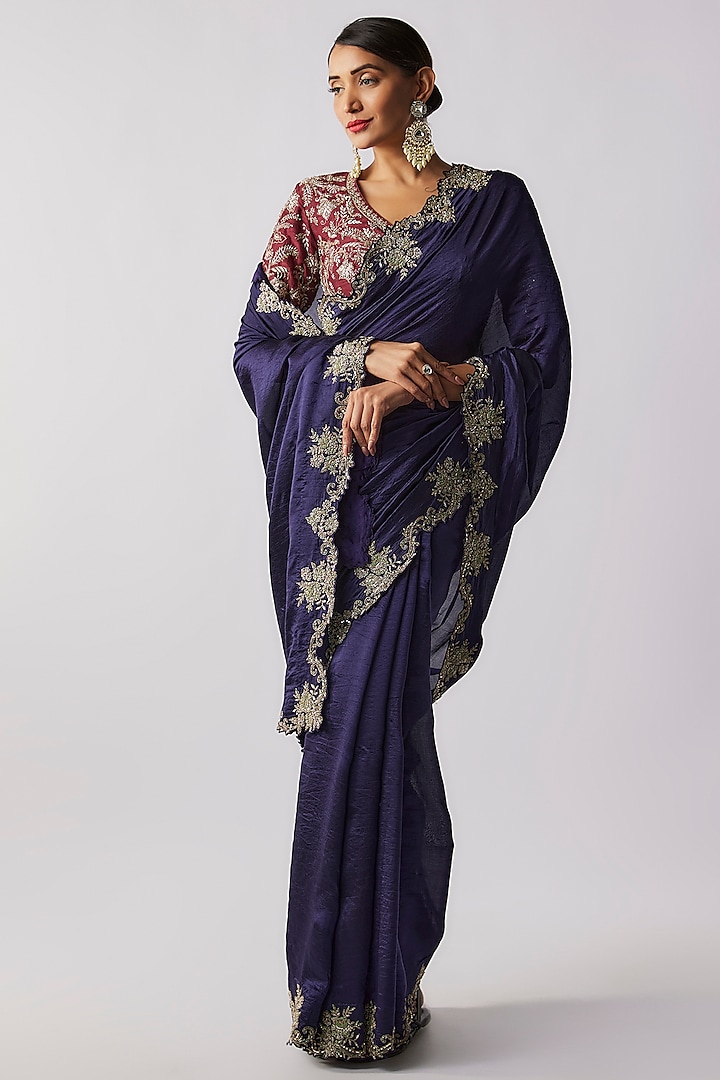 Purple Silk Zari Embroidered Saree Set by Jayanti Reddy at Pernia's Pop Up Shop