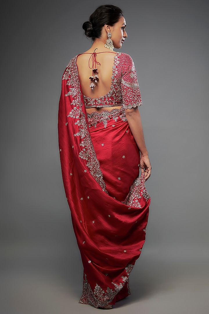 Red Silk Zari Embroidered Bridal Saree Set by Jayanti Reddy at Pernia's Pop Up Shop