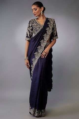 Purple Silk Zari Embroidered Saree Set by Jayanti Reddy
