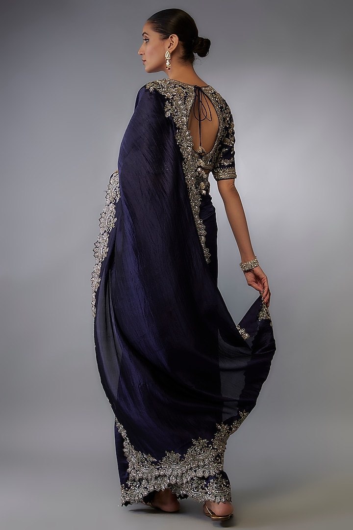 Purple Silk Zari Embroidered Bridal Saree Set by Jayanti Reddy at Pernia's Pop Up Shop