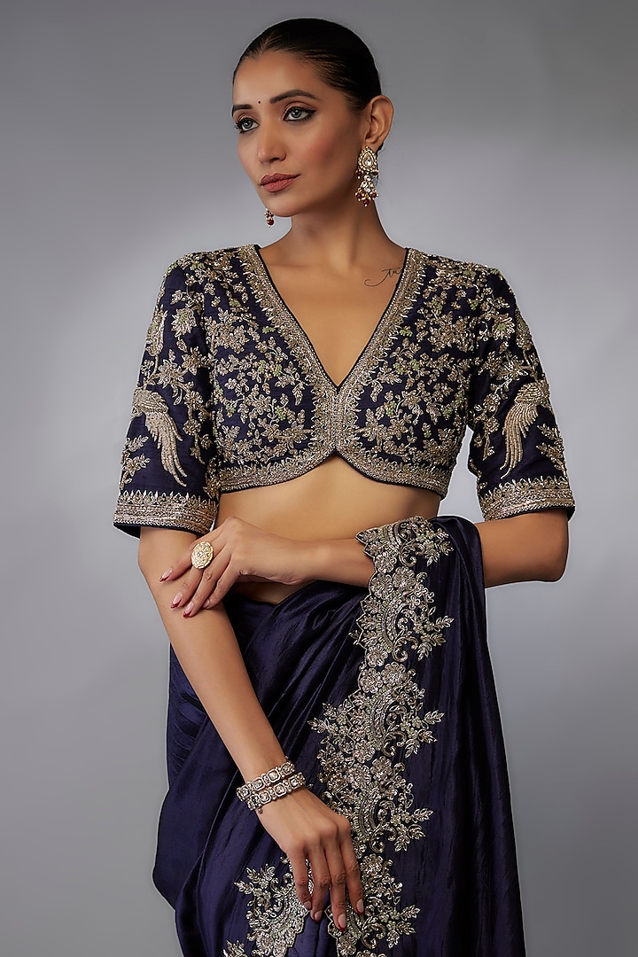 Purple Silk Zari Embroidered Bridal Saree Set by Jayanti Reddy at Pernia's Pop Up Shop