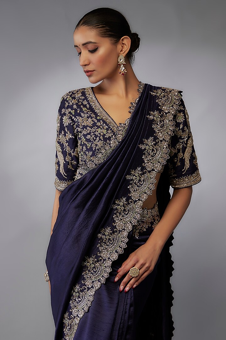 Purple Silk Zari Embroidered Bridal Saree Set by Jayanti Reddy at Pernia's Pop Up Shop