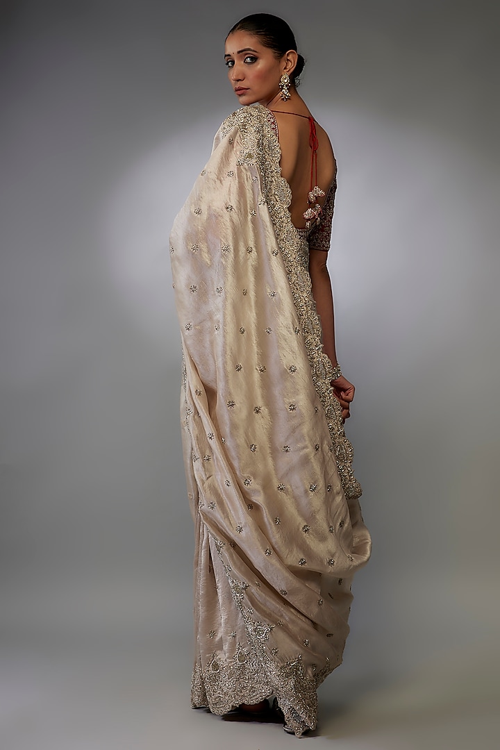 Ivory Silk Zari Embroidered Bridal Saree Set by Jayanti Reddy at Pernia's Pop Up Shop