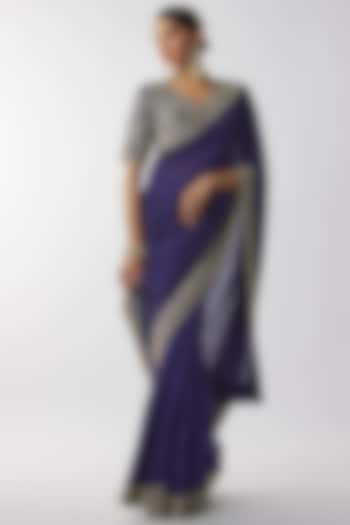 Purple Silk Zari Embroidered Saree Set by Jayanti Reddy at Pernia's Pop Up Shop