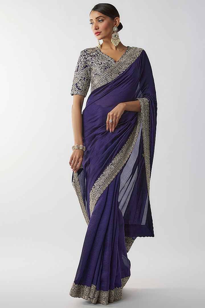 Purple Silk Zari Embroidered Saree Set by Jayanti Reddy at Pernia's Pop Up Shop