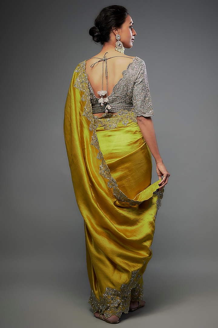 Mustard Silk Zari Embroidered Bridal Saree Set by Jayanti Reddy at Pernia's Pop Up Shop