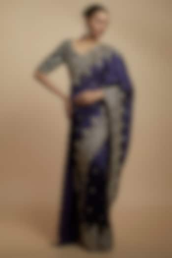 Purple Silk Zari Embroidered Saree Set by Jayanti Reddy at Pernia's Pop Up Shop