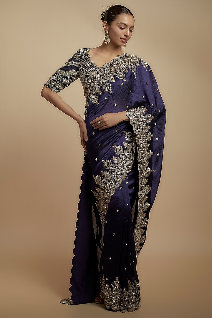 Purple Silk Zari Embroidered Saree Set by Jayanti Reddy at Pernia's Pop Up Shop