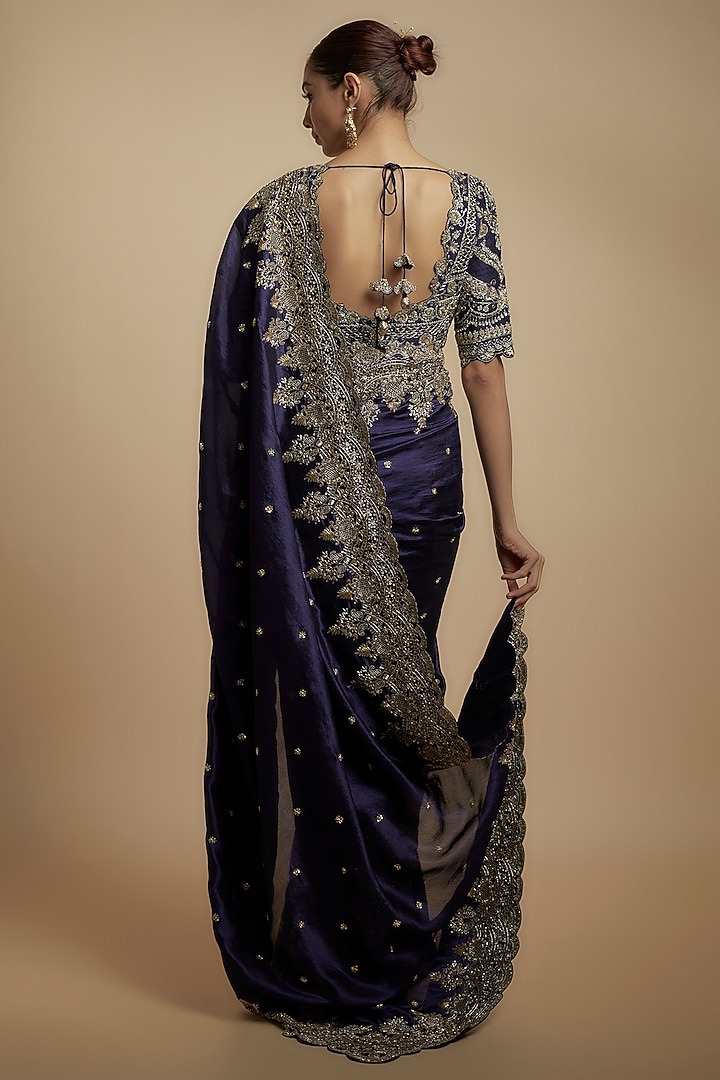Purple Silk Zari Embroidered Bridal Saree Set by Jayanti Reddy at Pernia's Pop Up Shop