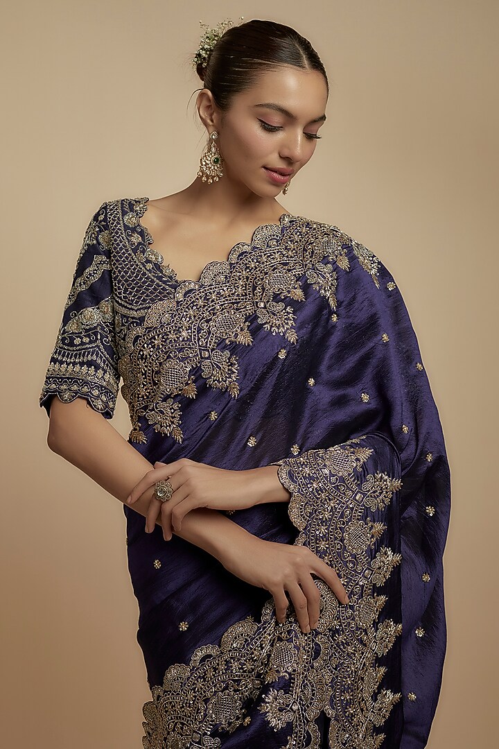 Purple Silk Zari Embroidered Bridal Saree Set by Jayanti Reddy at Pernia's Pop Up Shop