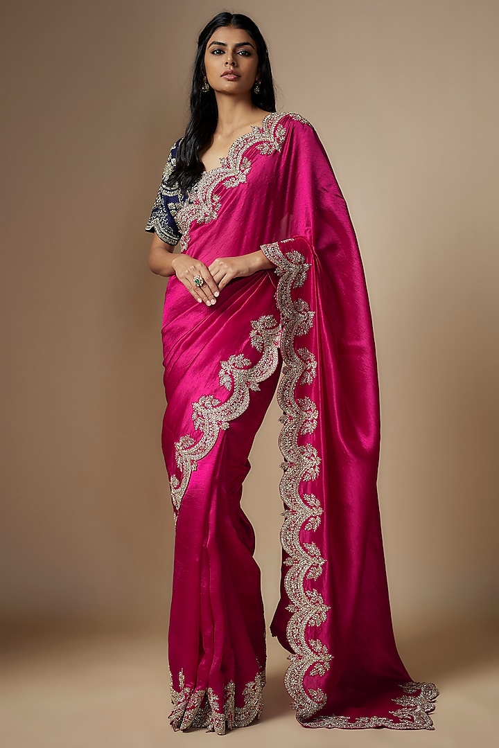 Pink Silk Zari Embroidered Bridal Saree Set by Jayanti Reddy at Pernia's Pop Up Shop