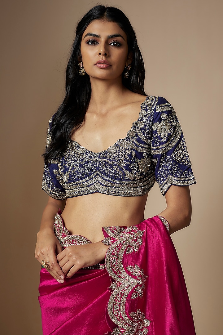 Pink Silk Zari Embroidered Bridal Saree Set by Jayanti Reddy at Pernia's Pop Up Shop
