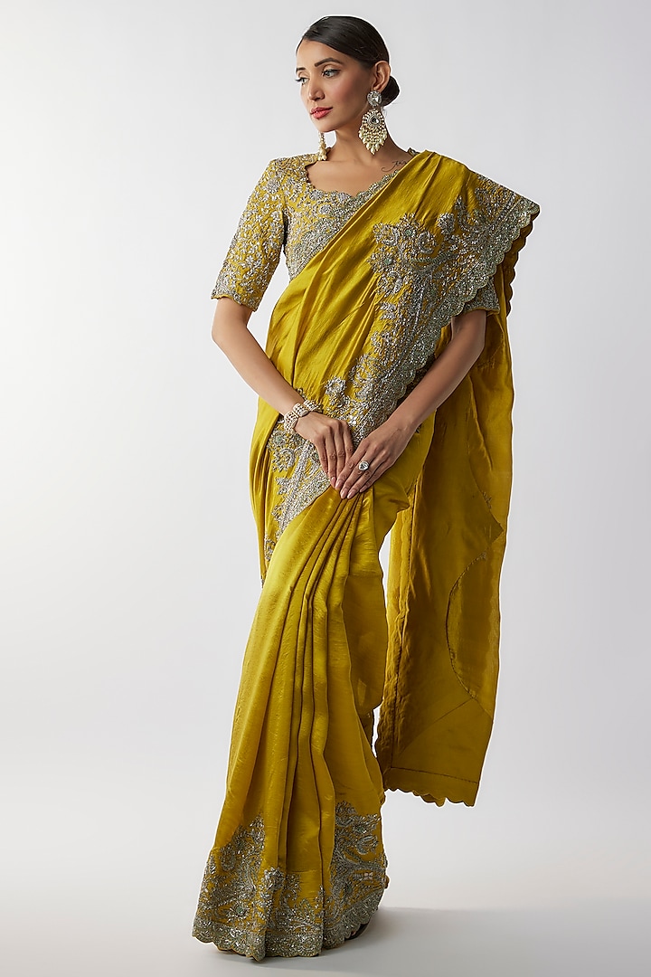 Mustard Silk Zari Embroidered Saree Set by Jayanti Reddy at Pernia's Pop Up Shop