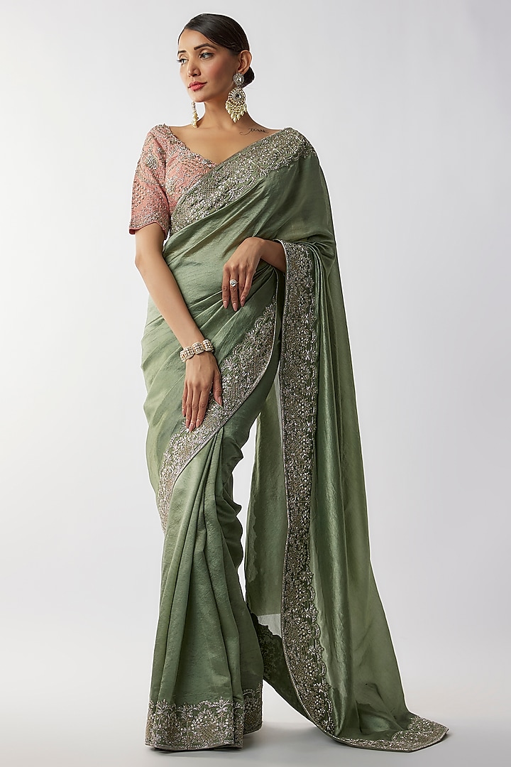Mint Green Silk Zari Embroidered Bridal Saree Set by Jayanti Reddy at Pernia's Pop Up Shop
