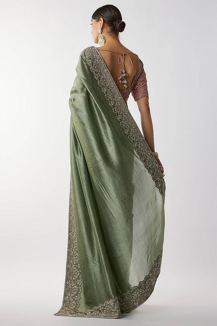 Mint Green Silk Zari Embroidered Bridal Saree Set by Jayanti Reddy at Pernia's Pop Up Shop