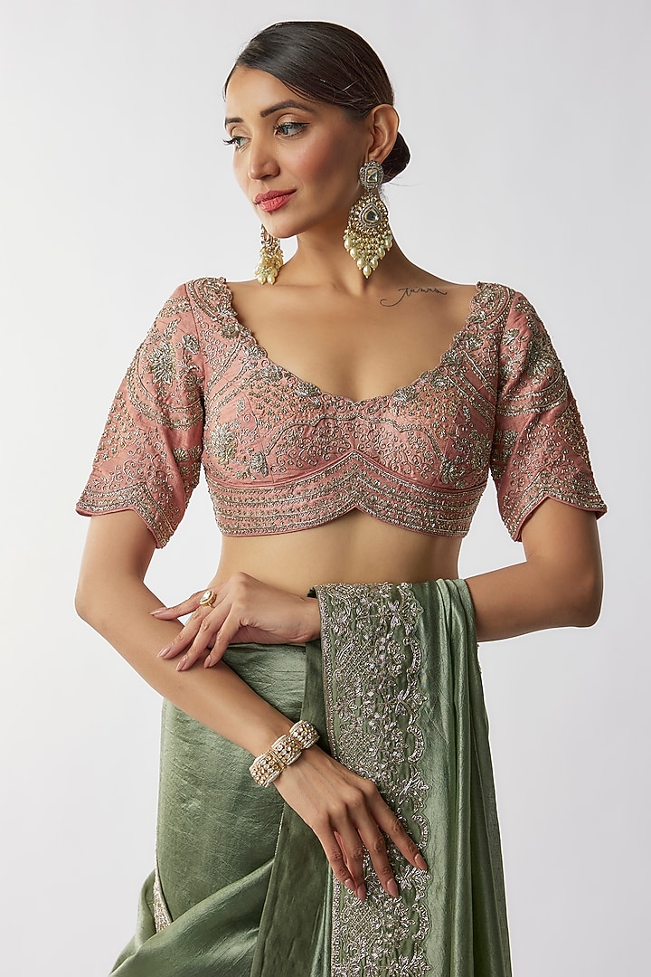 Mint Green Silk Zari Embroidered Bridal Saree Set by Jayanti Reddy at Pernia's Pop Up Shop