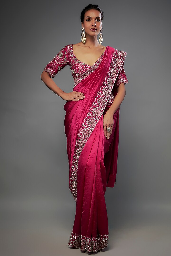 Pink Silk Zari Embroidered Bridal Saree Set by Jayanti Reddy at Pernia's Pop Up Shop