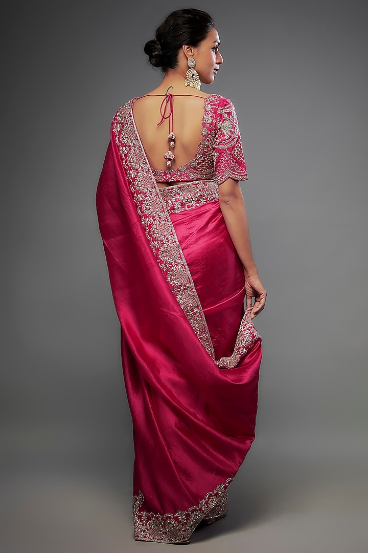 Pink Silk Zari Embroidered Bridal Saree Set by Jayanti Reddy at Pernia's Pop Up Shop