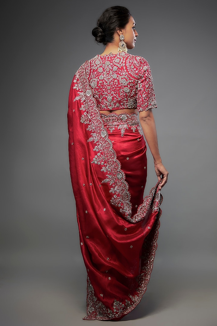 Red Silk Zari Embroidered Bridal Saree Set by Jayanti Reddy at Pernia's Pop Up Shop