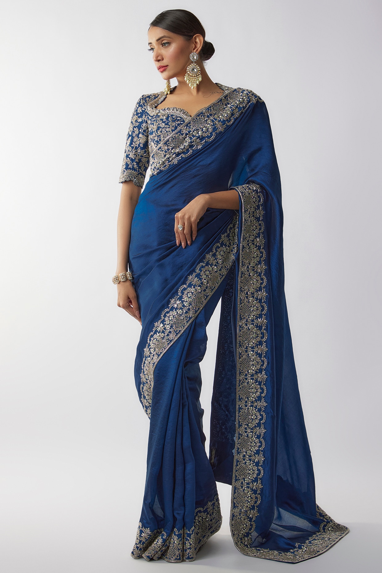 Blue Saree in Vichitra Silk with Dori And Sequence Work
